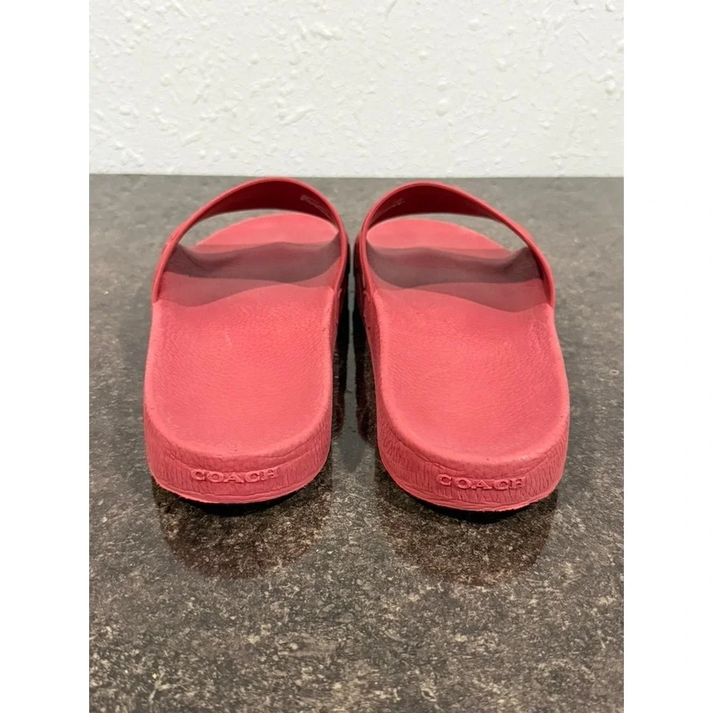 Coach Pool Slides Men's Size 9D Red‎ Signature Monogram C7092